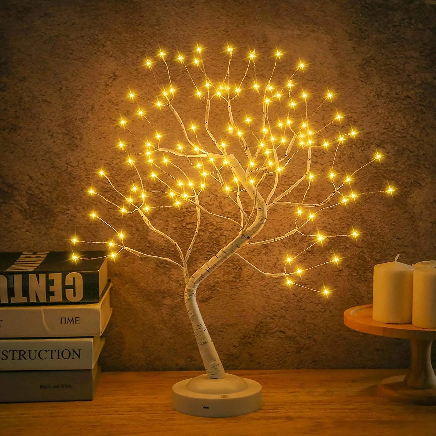 Minilámpara LED de abedul para árbol de Navidad, luz nocturna para mesa, bonsái, 8 modos, USB/batería, iluminación decorativa para mesita de noche