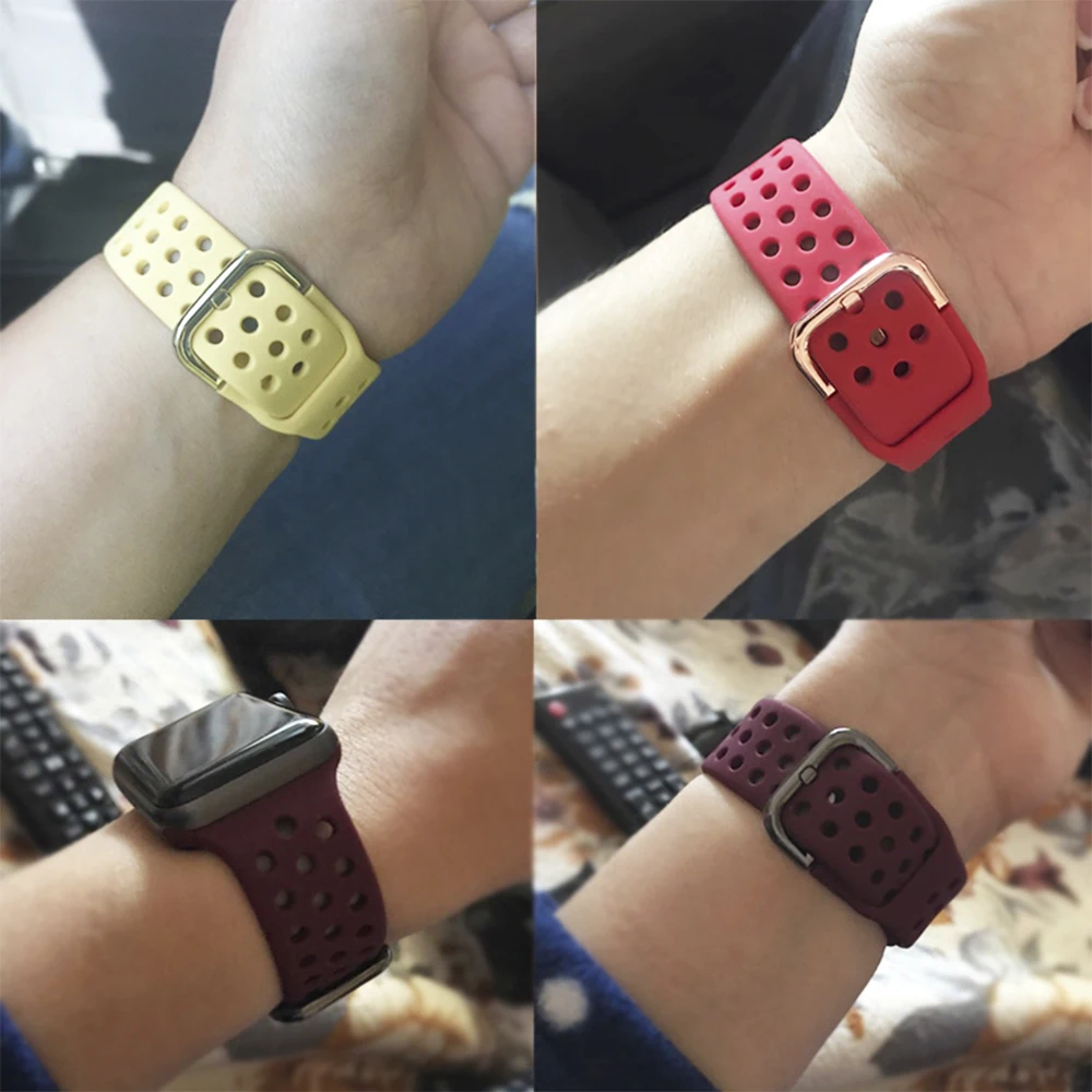 Дышащий силиконовый ремешок для Apple Watch Band 46 мм, 45 мм, 44 мм, 42 мм, 49 мм, 41 мм, 40 мм, спортивный браслет iWatch 10 Ultra 9 8 7 6 SE Belt