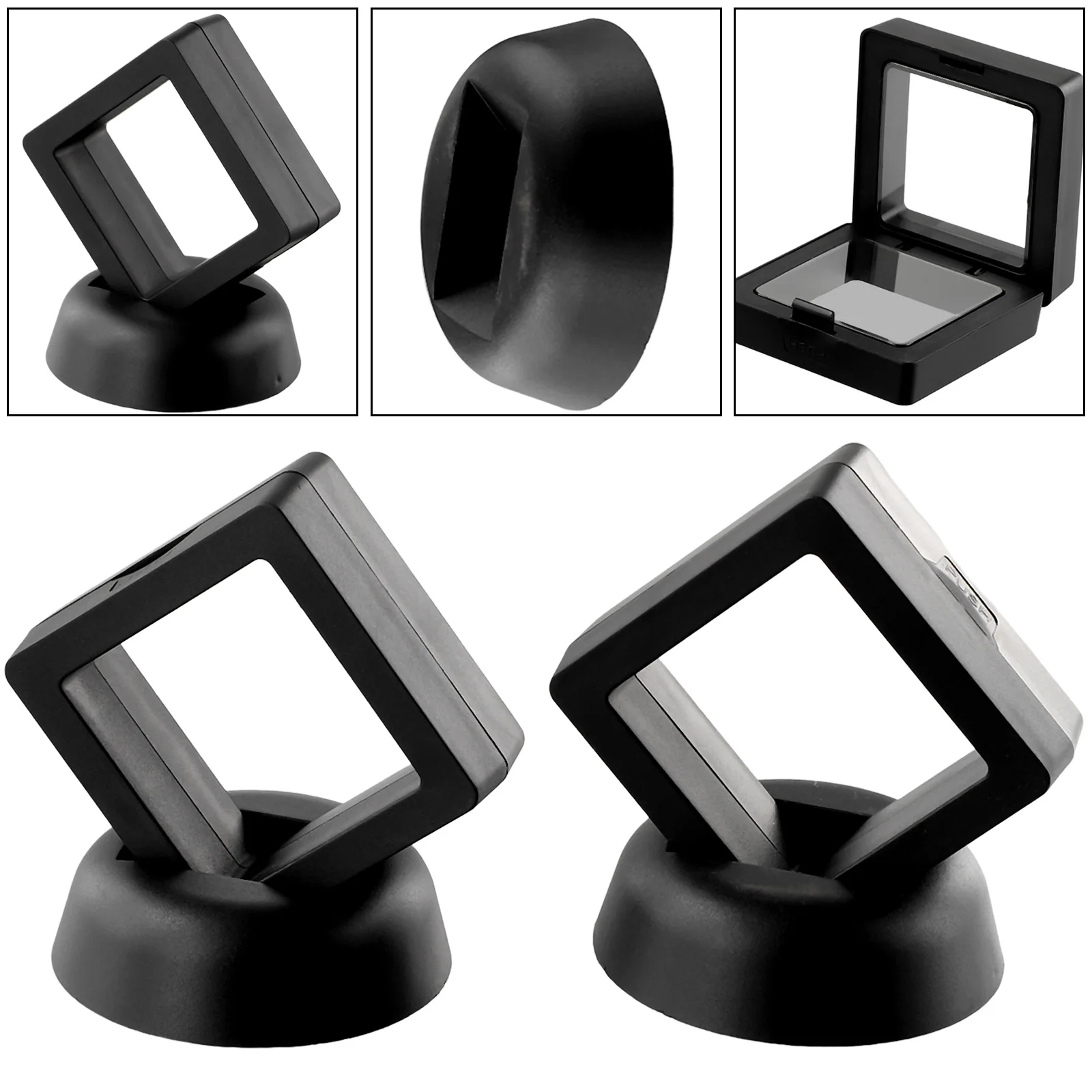 ขาตั้งกล่องผู้ถือจอแสดงผล 2 ชิ้นจัดแสดงเหรียญแสตมป์เหรียญเครื่องประดับคาสิโนชิปพลาสติกสีดําทอง/เหรียญเงิน