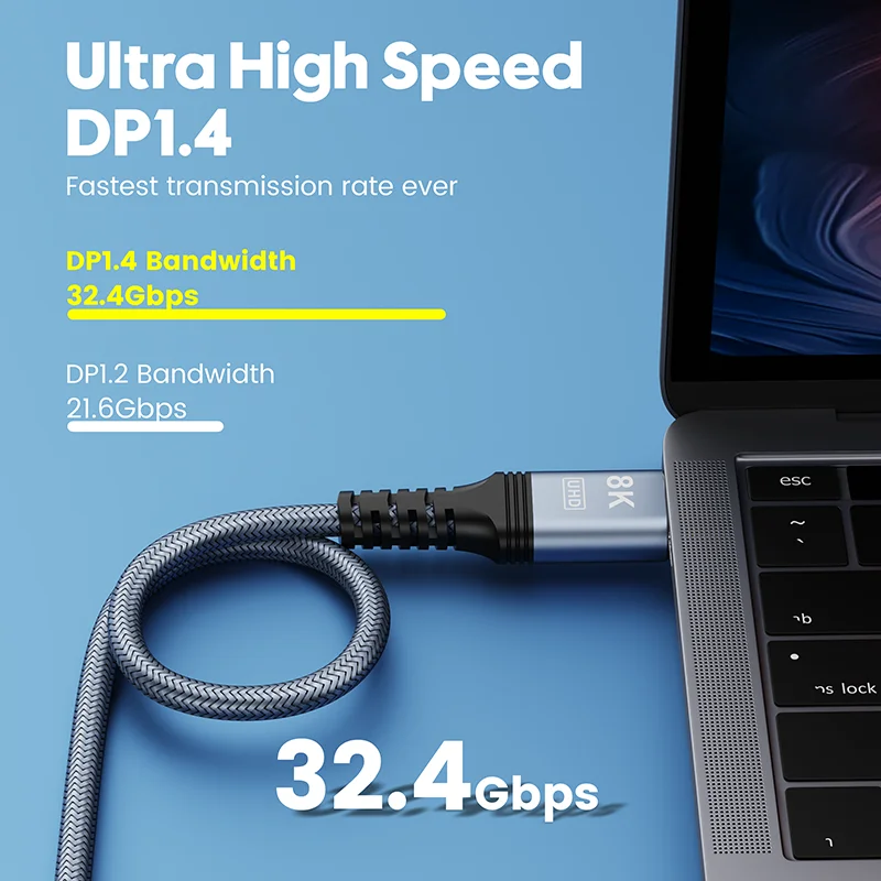 Displayport 1.4 Kabel 8K 60Hz Mini DP zu DP Kabel 4K Ultra HD Video Audio Kabel für Laptop TV Xbox Projektor Monitor – Detail 4