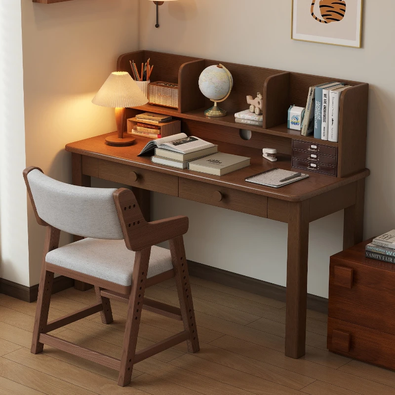 

All solid wood small apartment computer desk, desk and bookshelf integrated