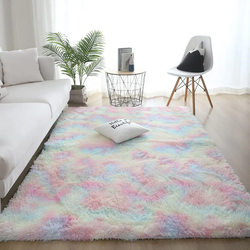 Living room silk hair tie-dye carpet home bedroom bedside foot mat Nordic sofa non-slip mat simple wind plush mat