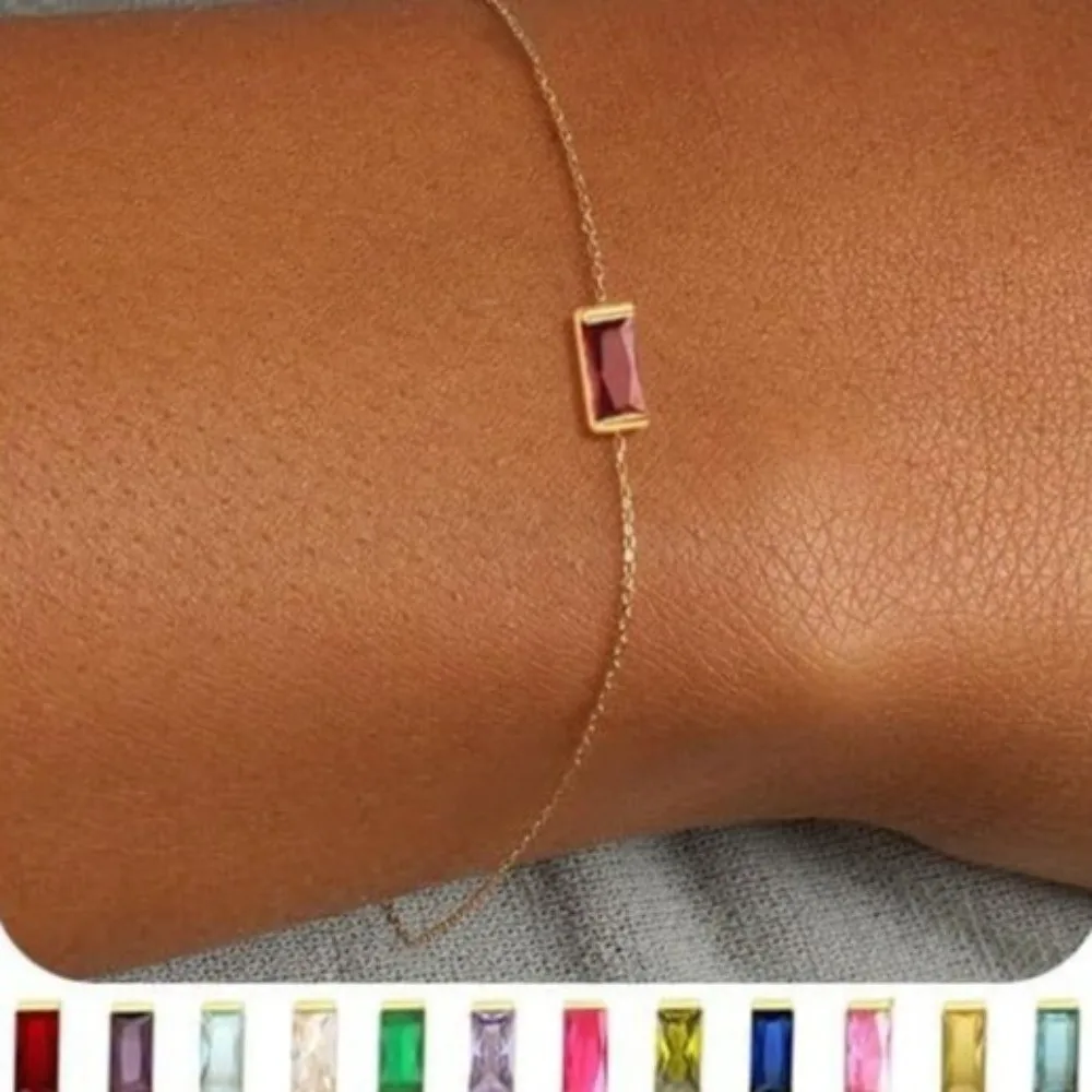 Square Zircon Birthstone Bracelet Sparkling Colorful Gold Plated Bracelet Personalized Copper Minimalist Bracelet Women