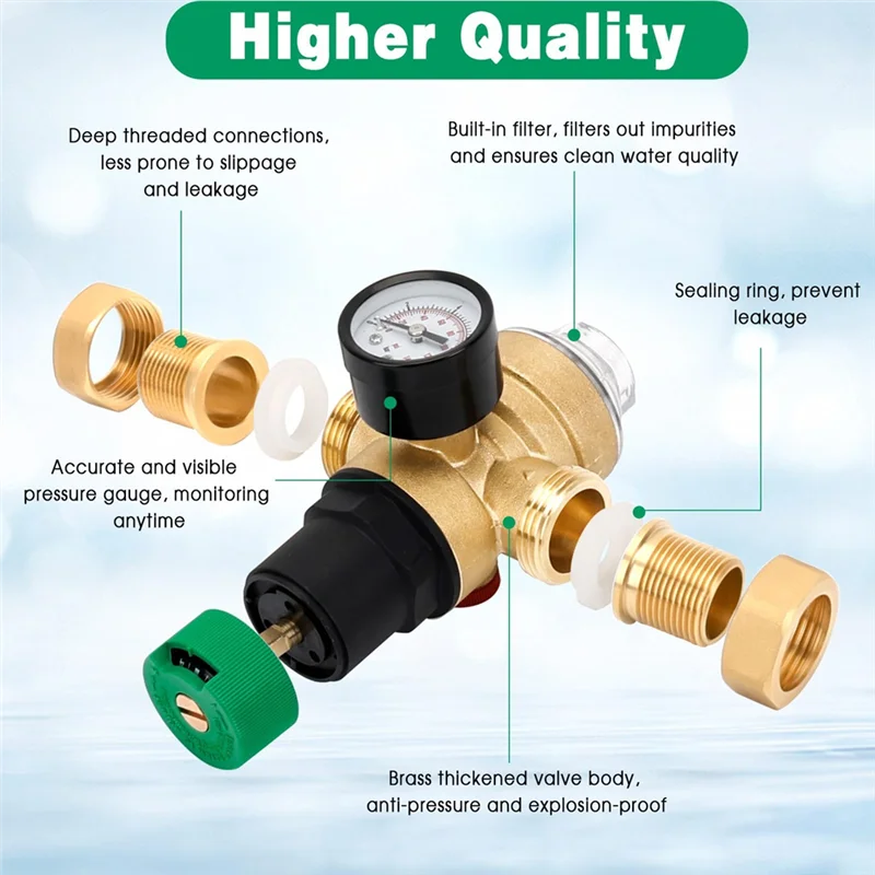 

VEHO-латунный регулятор давления 3/4 дюйма, редукционный клапан DN20 с манометром и фильтром, регулируемый для домашнего и промышленного использования