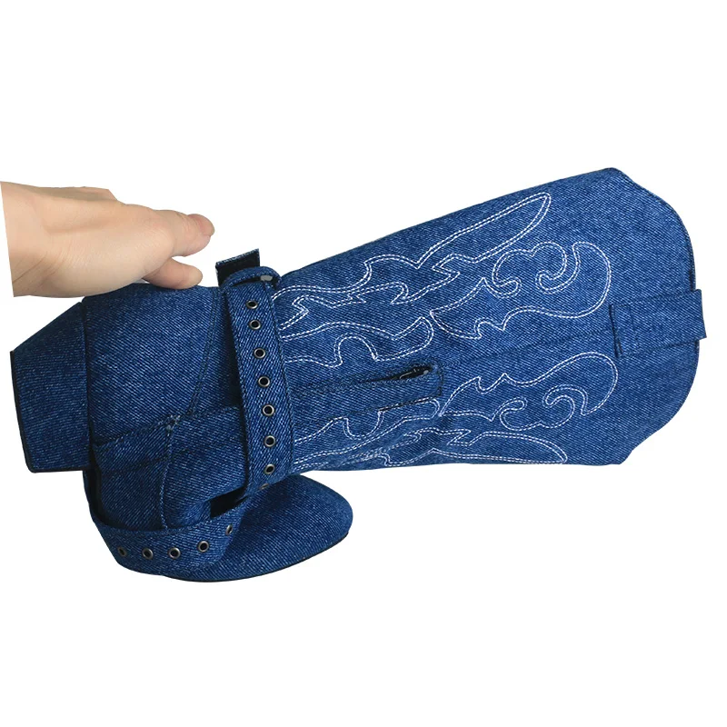 Botte de danse en denim brodée Venus pour femmes, chaussures de danse à talon personnalisé, salle de Rhlatine, fête, phtalbotte