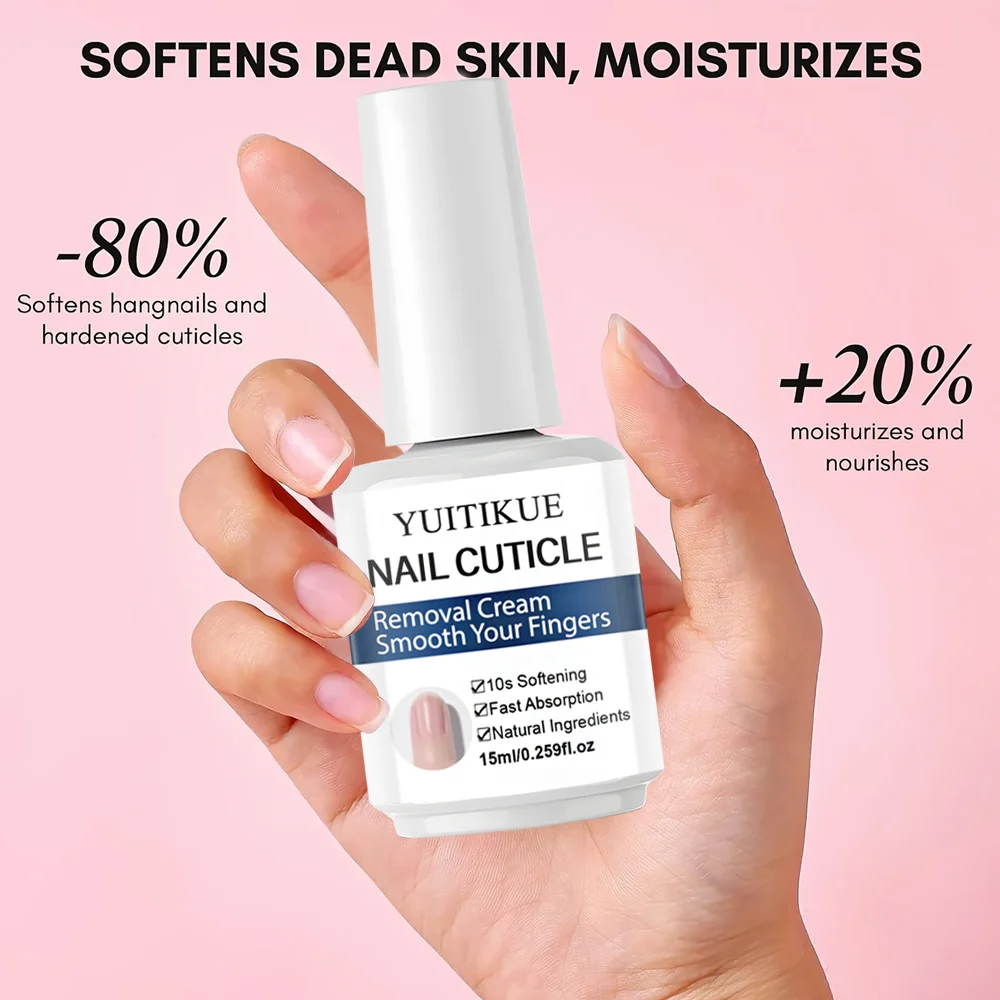 YUITIKUE Removedor de cutículas de 10 segundos 15 ml: suavizante y absorción rápida, cuidado natural para uñas más saludables, manicura y pedicura