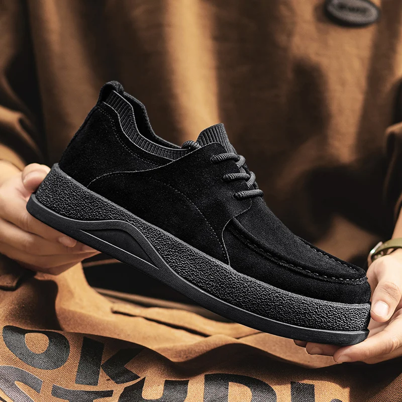 Autumn Soft Leather Men's Boots Wide Toe Spring New Men's Cowhide Fashion Versatile Single Short Boots Zapatillas De Deporte