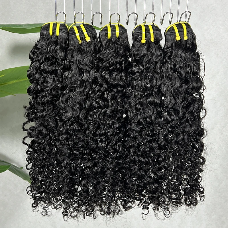 버마산 곱슬머리 인모 번들, 붙임머리, 베트남산 100% 미가공 곱슬 웨이브 생처녀 머리, 내추럴 블랙