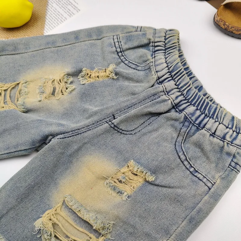 Fashion Kids Boy Street Style Ripped Denim Shorts Vintage Wash Casual Broken Summer Shorts With Holes Child Cool Destroy Bottoms