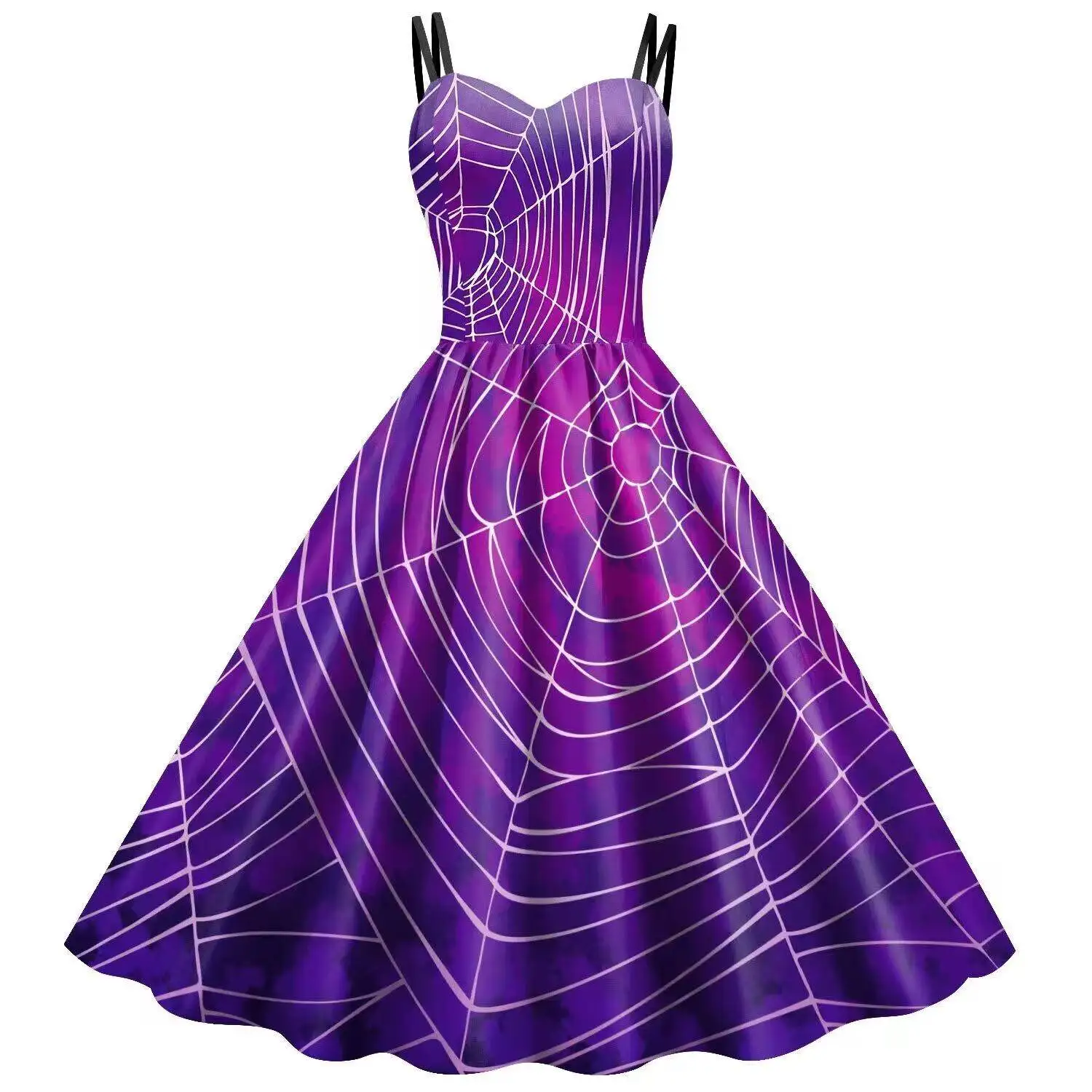 กระโปรงทรงเอเข้ารูปพิมพ์ลายการ์ตูนค้างคาวฟักทองสำหรับผู้หญิง ใส่สบายในฤดูร้อน ผ้าโพลีเอสเตอร์เนื้อนุ่ม ทรงวี คอวี