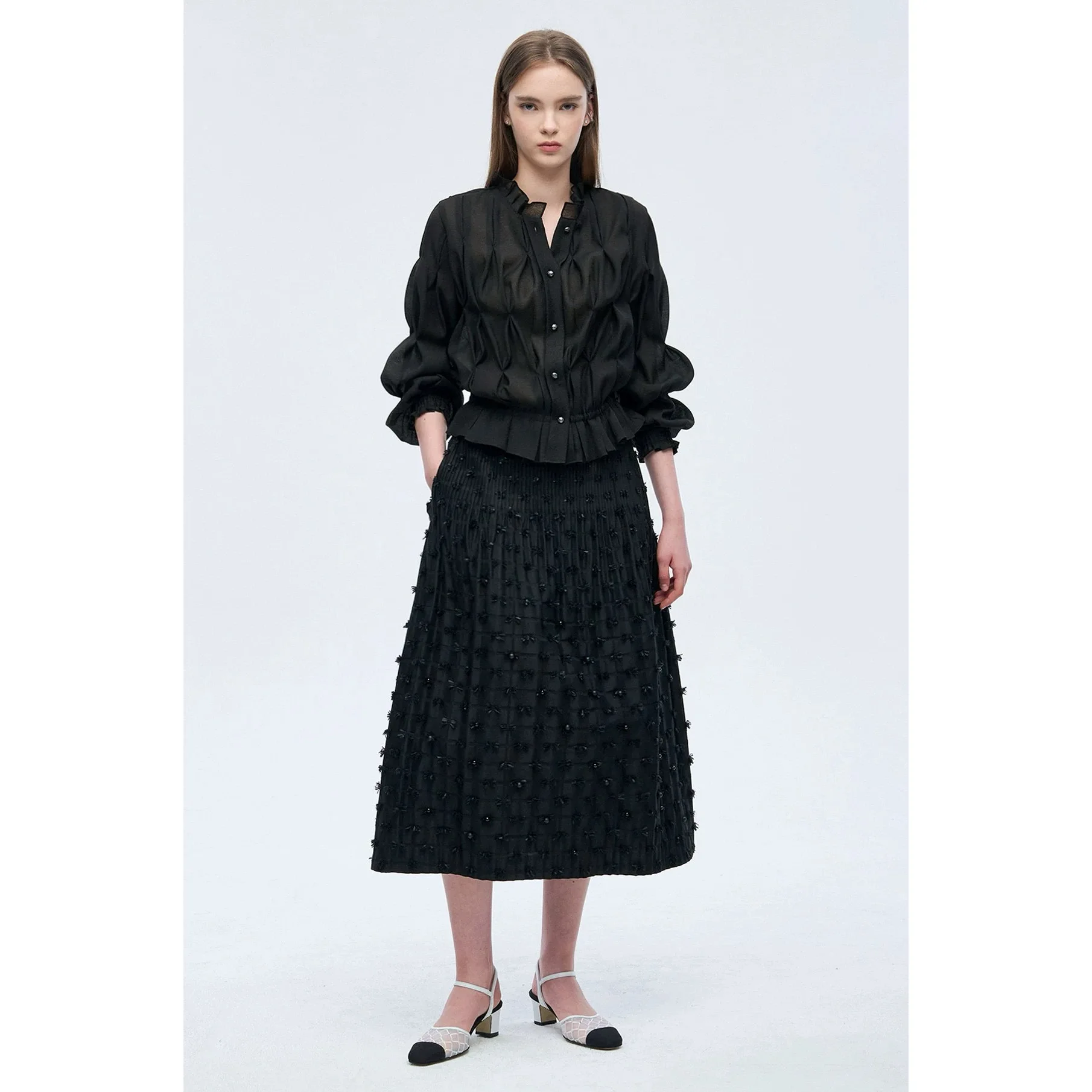 

Lemon Cheese OBZ26 Spring Elegant Earlet Collar Pleated Commute Versatile Personality Shirt Small Top Women's Fashion