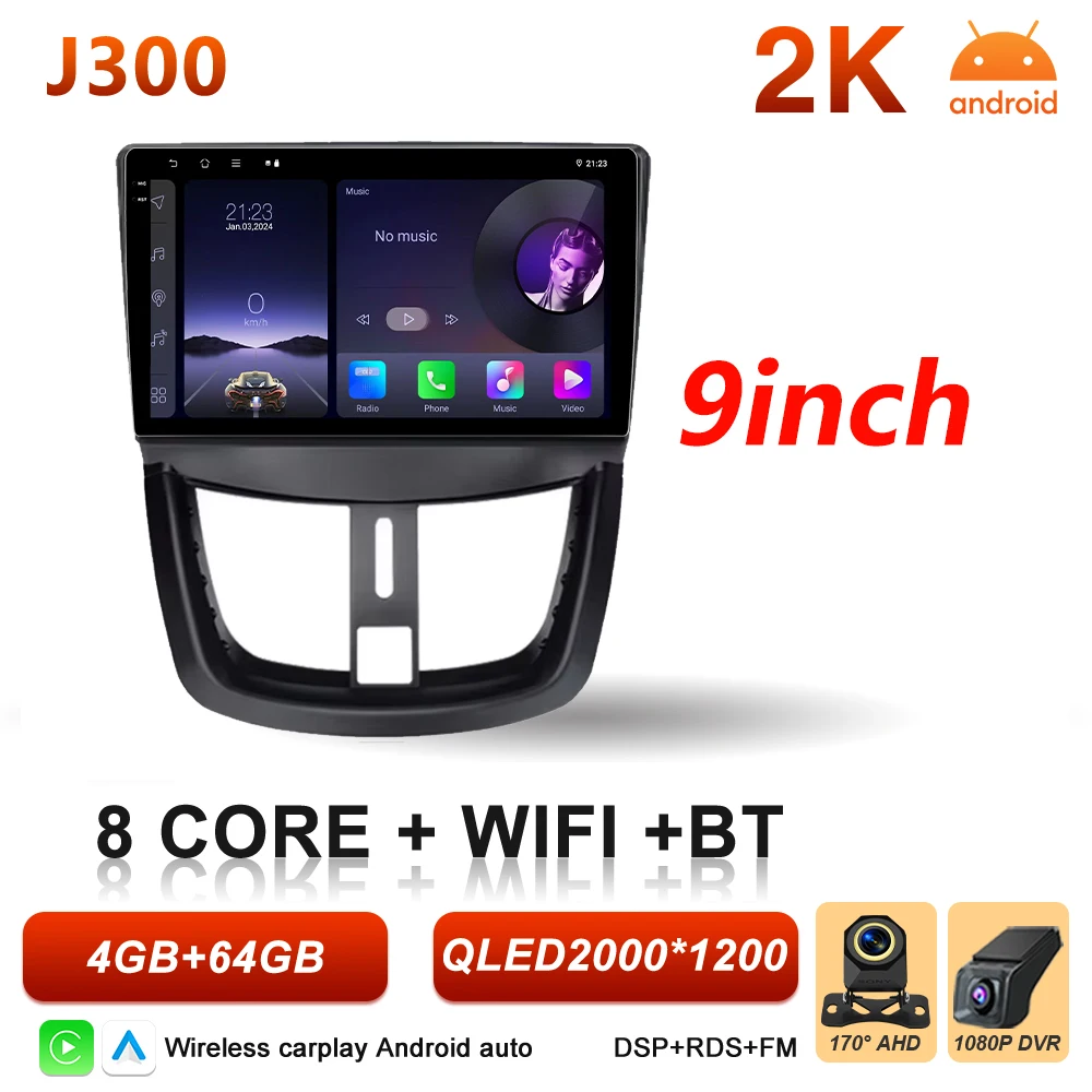 Android 16 Auto autoradio voor Peugeot 206+ 207 207CC 2006 - 2015 Carplay multimediaspeler GPS navigatie DSP autoradio scherm