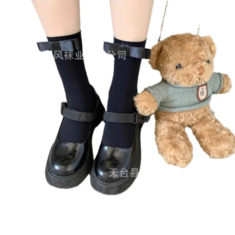 

Summer New Japanese Style Versatile Velvet Short Socks Milk White One-Word Bow Sweet Girl Mid-Calf Thin Style