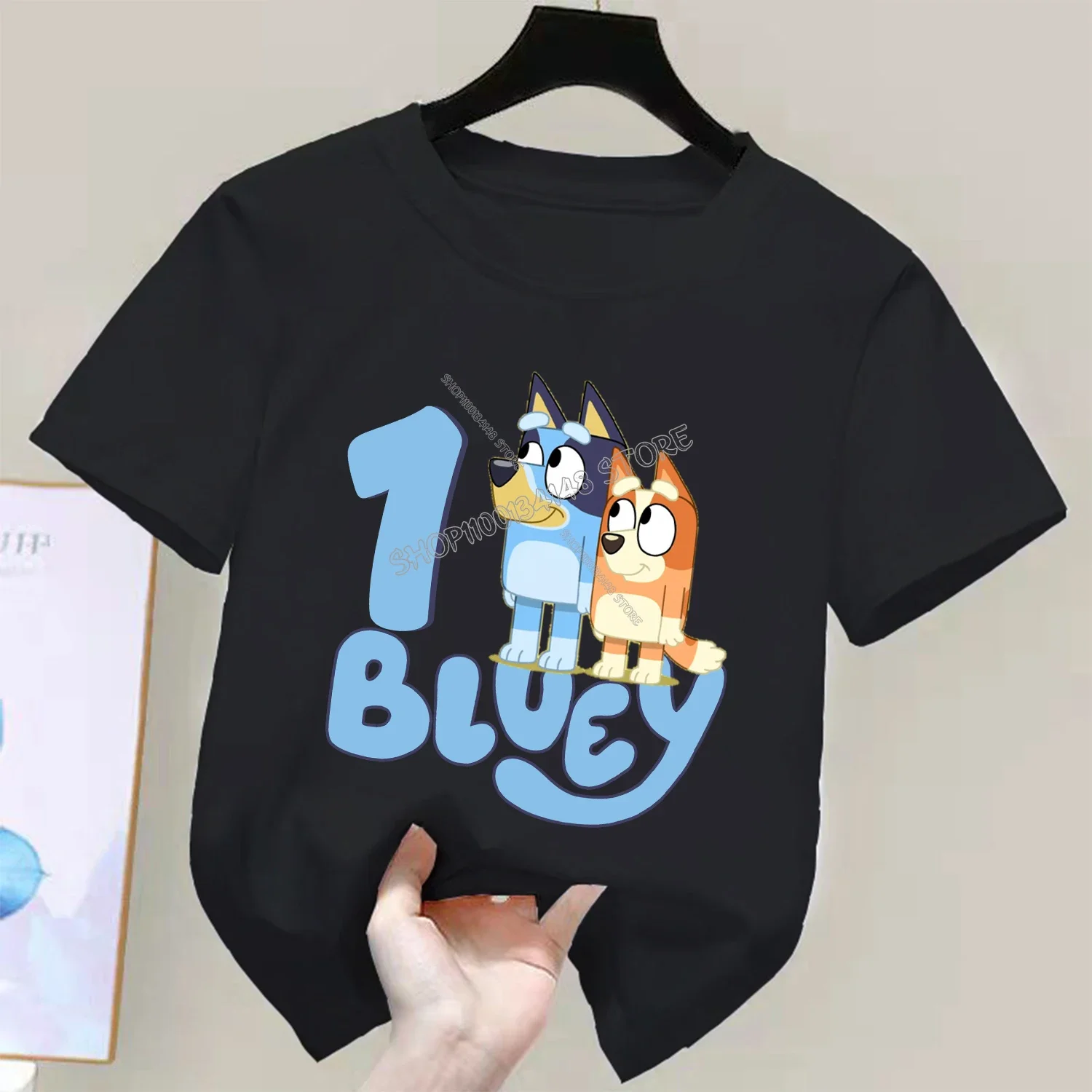 Blueyi Bingos Kids T-shirt Cartoon Birthday Digital Printed Cotton Pullover Boys Girls Cute Kawaii Clothing Summer Casual Tops