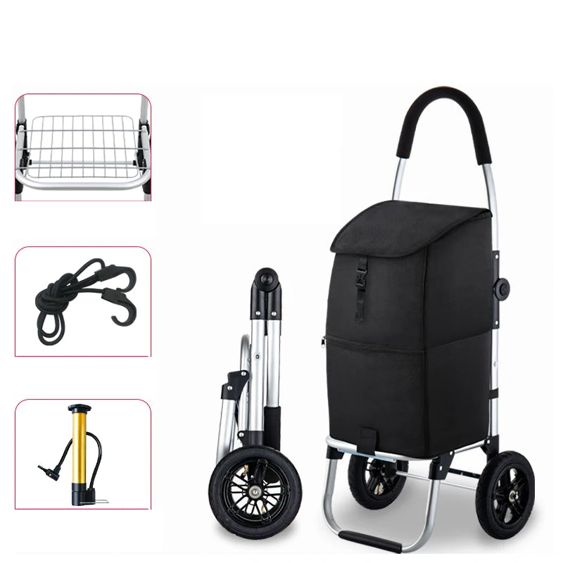 

Folding Shopping Cart Grocery Trolley with Storage Bag Inflatable Rubber Wheel Aluminum Alloy Big Wheels Portable Cart Organizer