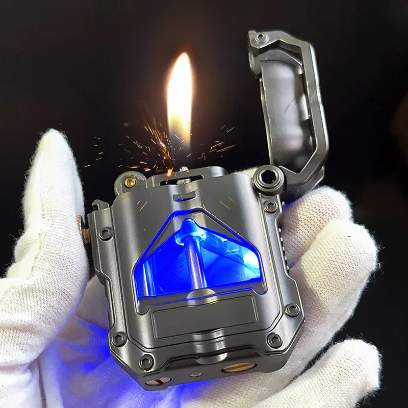 Metal Cool Mechanical Kerosene Lighter,high-looking,personalized,stress-reducing,creative LED Light-emitting Mechanical Lighter