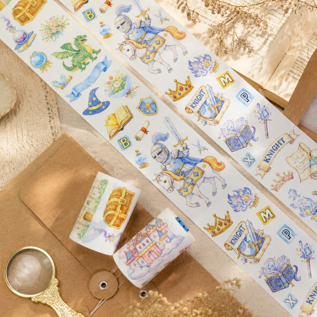2m/Roll Pre-Cut Knight Washi Tape Crown Masking Tape Decorative Adhesive Stickers For Planner Scrapbooking Journal Aesthetic