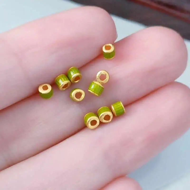 

Pure 24K Yellow Gold Beads 999 Gold Round Green Loose Beads 1pcs