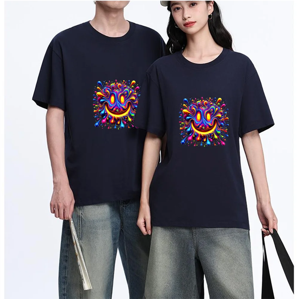 Colorful Smiley Face Printed T Shirt Cotton S-XXL Personalized Custom T Shirt Casual Short Sleeve Tee Aesthetic Graphic Top Unis