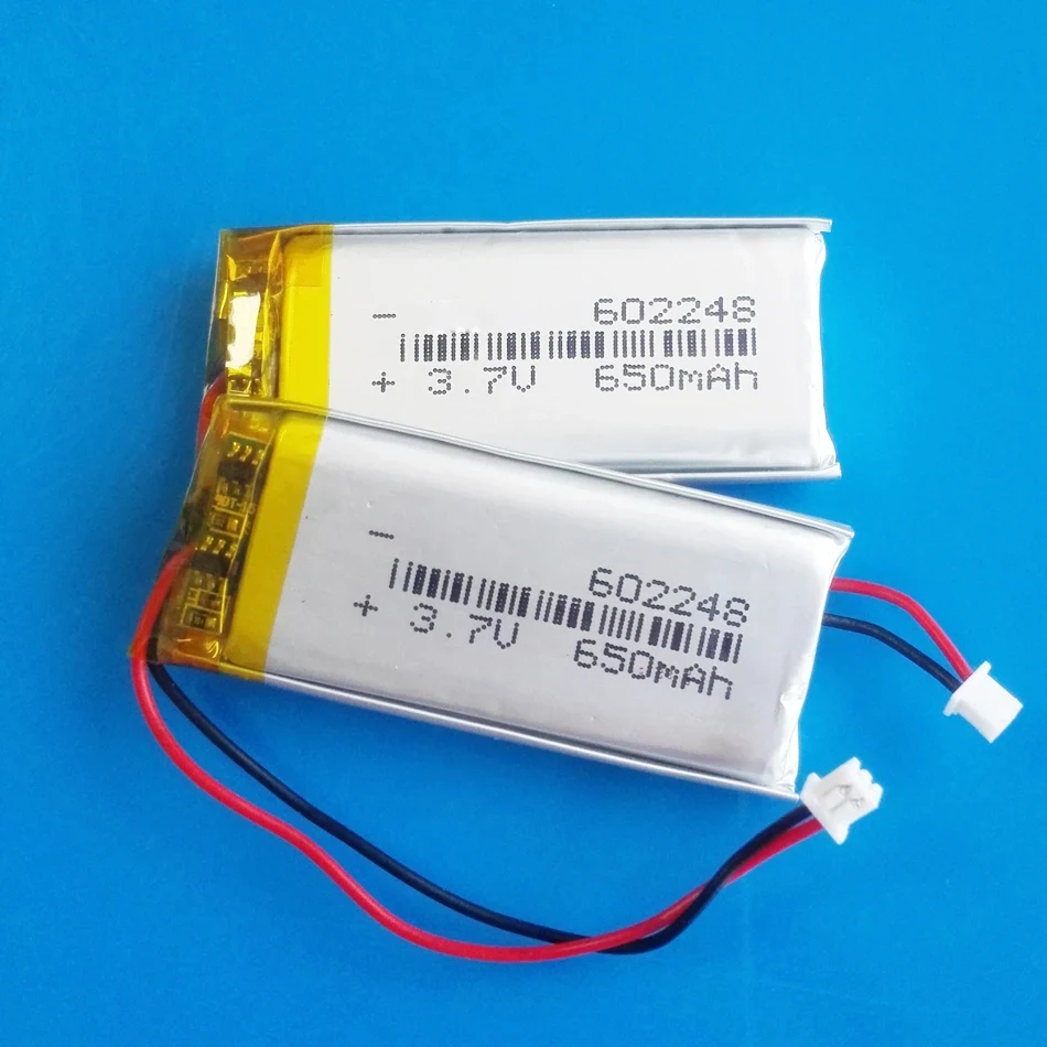 5 pcs 3.7V 650mAh Lipo Polymer Lithium Rechargeable Battery  + JST 1.25mm 2pin Plug 602248 For MP3 GPS Recorder Headset Camera