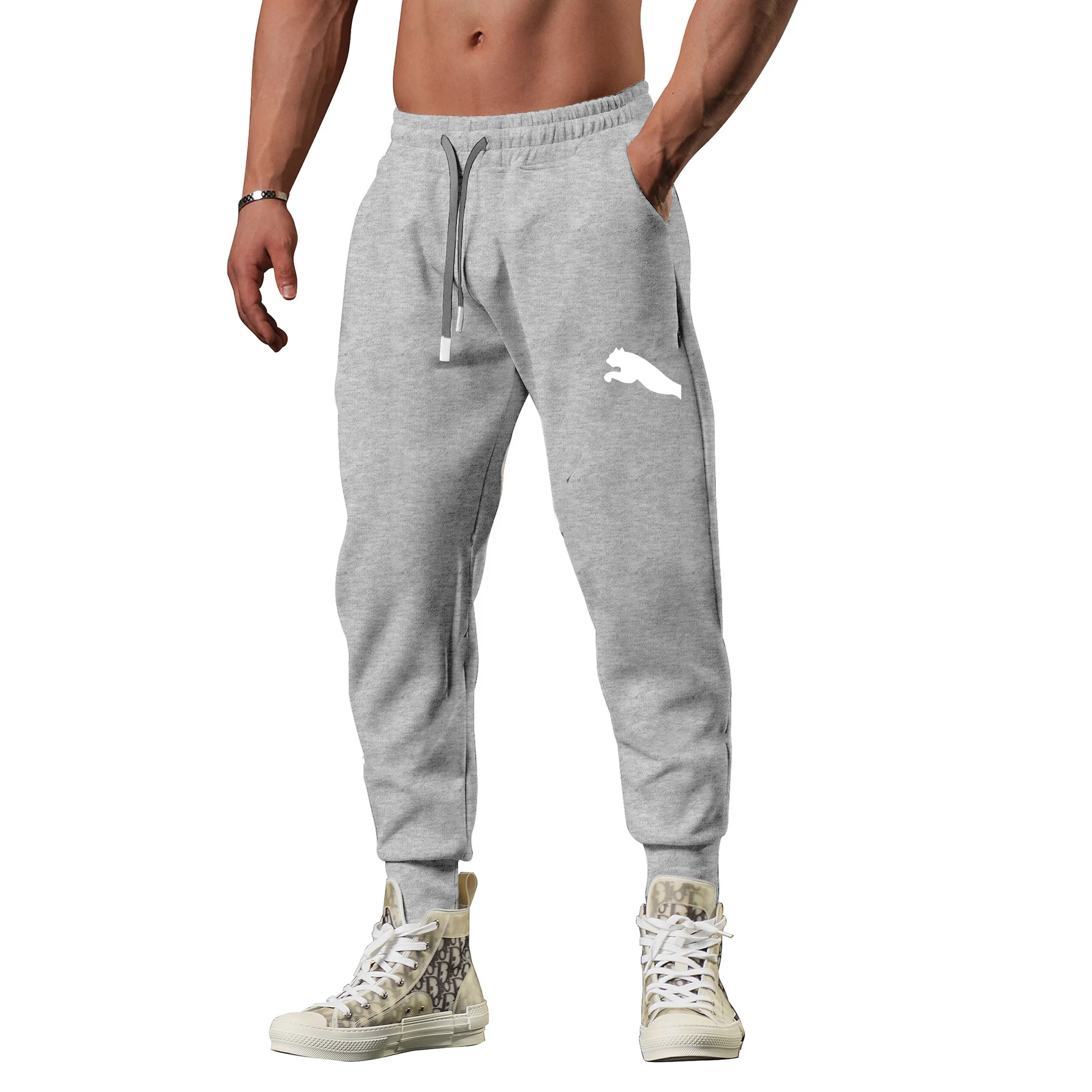 

Pantalones de chándal versátiles e informales para hombre, pantalones para correr con cintura elástica y estampado de tendencia