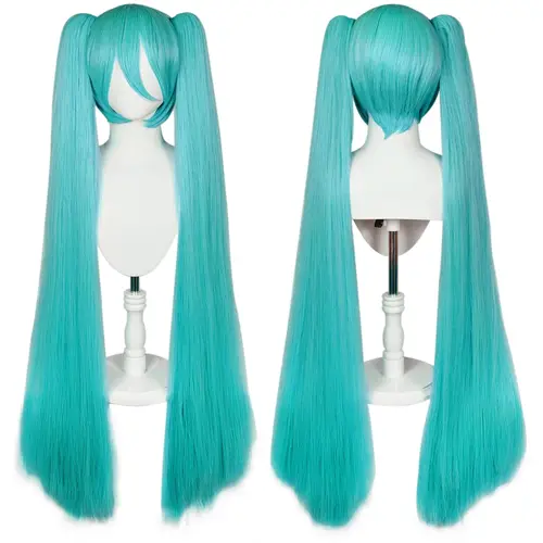 Imagen 1 del producto Peluca de Anime súper larga dividida verde con doble cola de caballo pelo sintético para Cosplay viajes diarios fiestas reuniones juego de rol