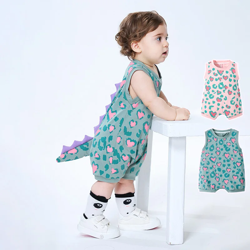 

Cute Dinosaur Newborn Baby Clothes Girls Boys Bodysuit Romper Heart Full Print Outfits Toddler Infant Onesie Sleeveless Jumpsuit