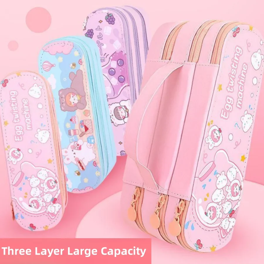 Cute Multi-layer Pencil Case Large Capacity Kawaii Aesthetic Stationery Anime Pencil Bag Box for Girls Organizer School Supplies