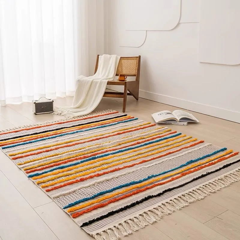 Sofa floor mat, ins, home bedroom bedside rug, Moroccan style photo shoot, Bohemian style decorative tassel rug
