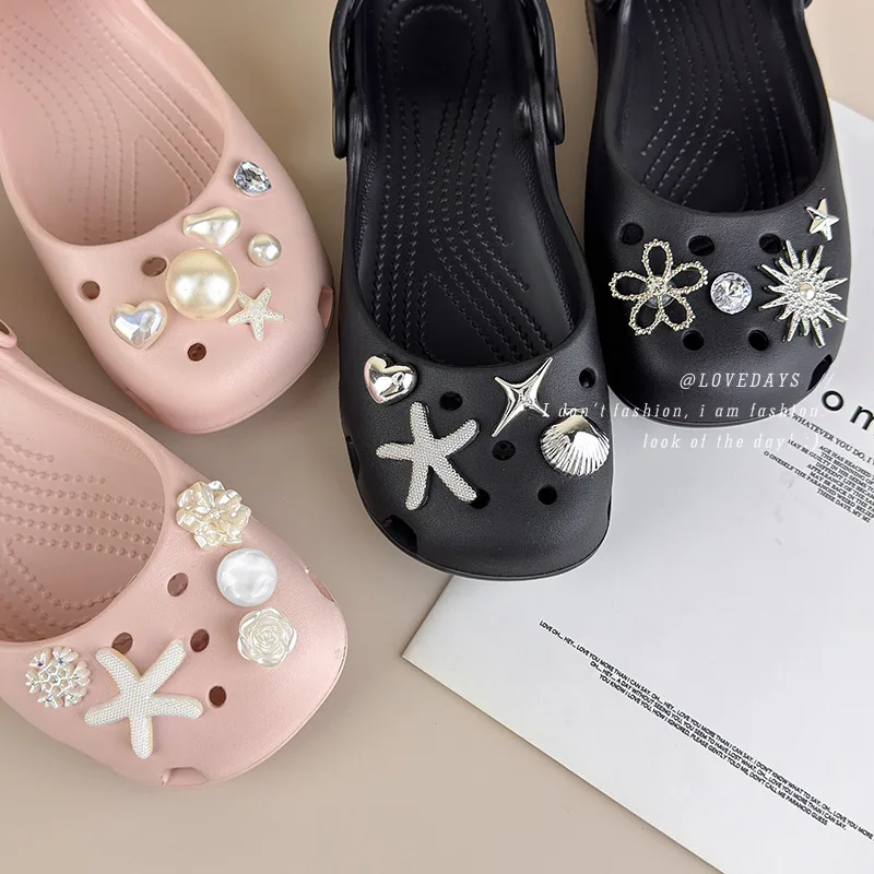 Shoe Charms Silver Tone Metal Removable DIY Decor for Clog Shoes Ballet Flats Sweet Cool Trendy Lightweight Alloy