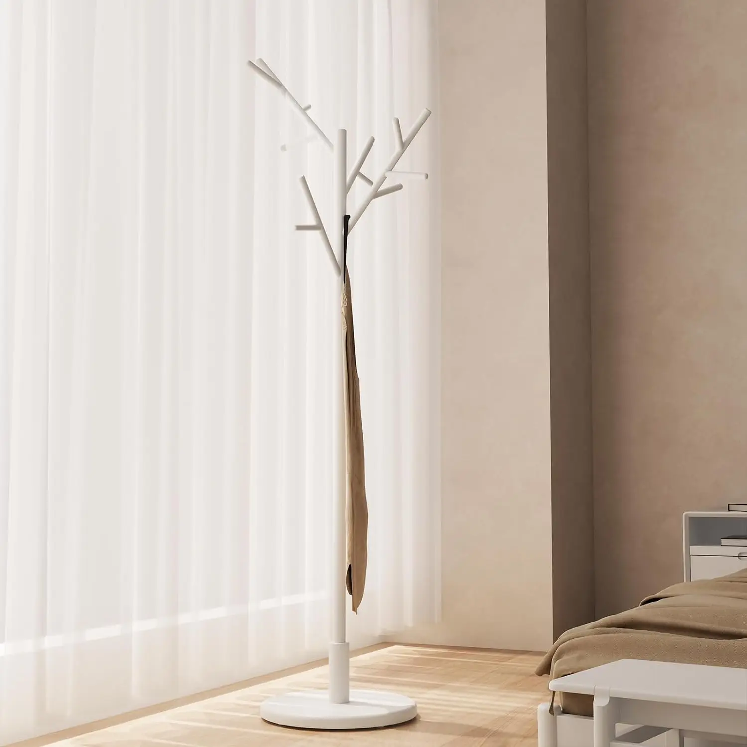 

Coat Rack, Solid Wood Coat Rack Freestanding with 12 Hooks, Coat tree freestanding 3 Adjustable Heights for coat, Hats,
