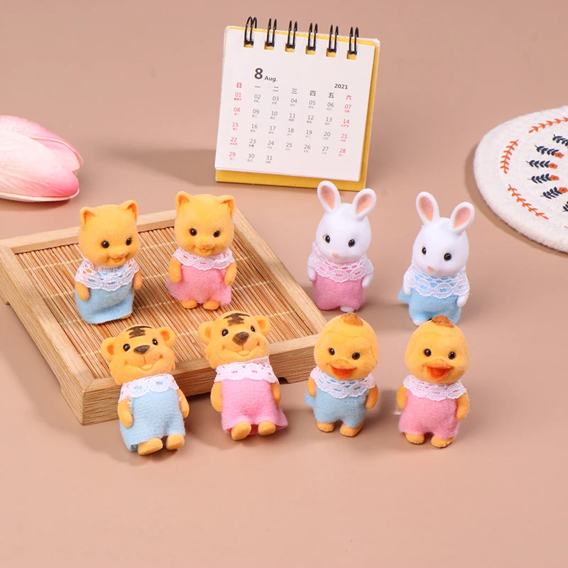 Simulation Forest Animal Family Rabbit Cat Tiger Chick Figures Cartoon Ornament Doll Collectible Toys For Children Gifts