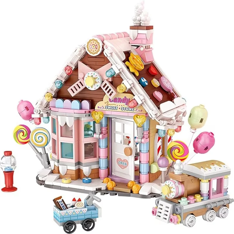 Christmas House Sled City Street View Building Blocks Set Desktop Decoration Bricks Diy Kit Brick Toys Children Xmas Gifts