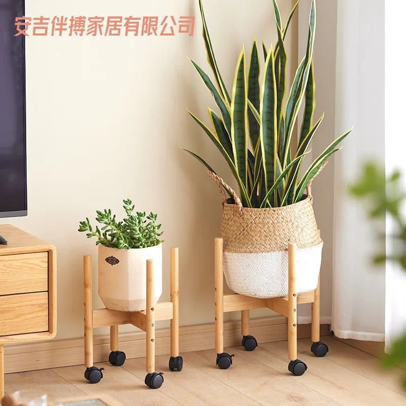 Wheeled Floor Adjustable Cross Flower Stand, Balcony Living Room Flower Pot Mobile Flower Stand