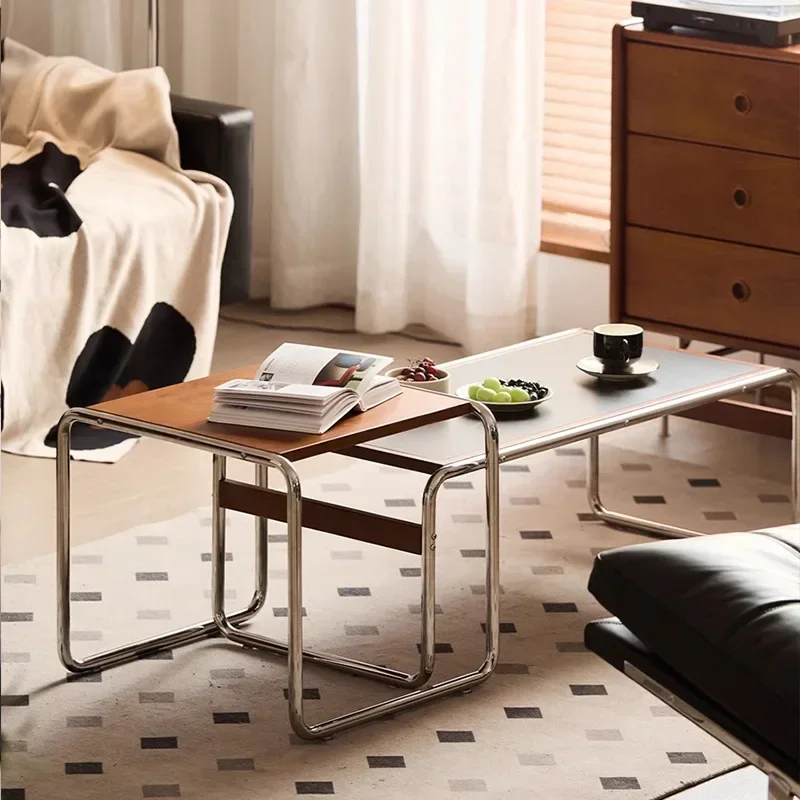 Medieval retro coffee table combination living room home sofa edge stainless steel rectangular rock plate tea table
