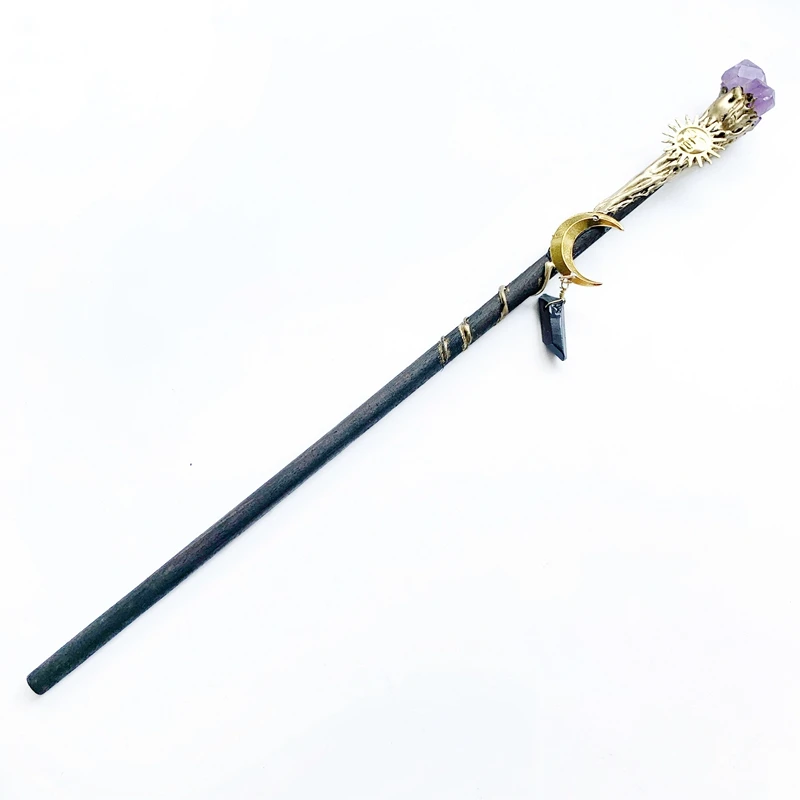 Purple Crystal Wands Scepter Cosplay Resin Amethyst Druzy Point Stick Sun Moon Charms Party Witch Decor Halloween 1pc