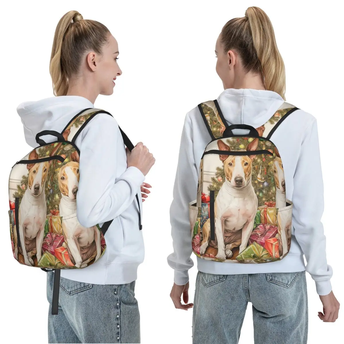Christmas Staffordshire Bull Terrier Dog Portrait Backpack Daypack Large Capacity Kids BookBag School Bag Shoulder Bags