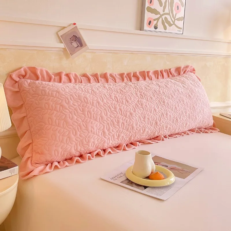 Solid color quilted simple wind milk fleece padded lace double long pillowcase single piece, no pillow core