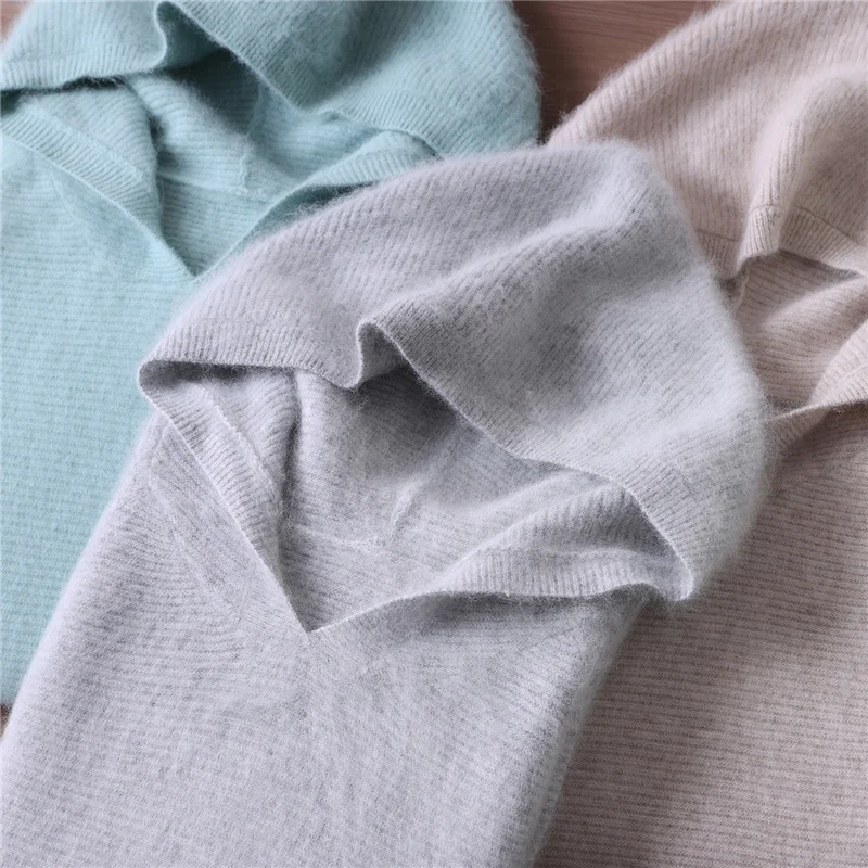 

Осенне-зимний новый норковый кашемировый свитер с капюшоном, женская свободная шерстяная вязаная нижняя рубашка