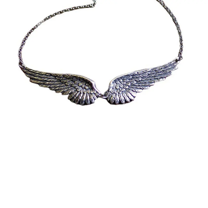 Vintage Silver Color Angel Wings Feather Choker Big Pendant Link Chains Statement Necklace for Women Wedding Tribal Gifts image 5
