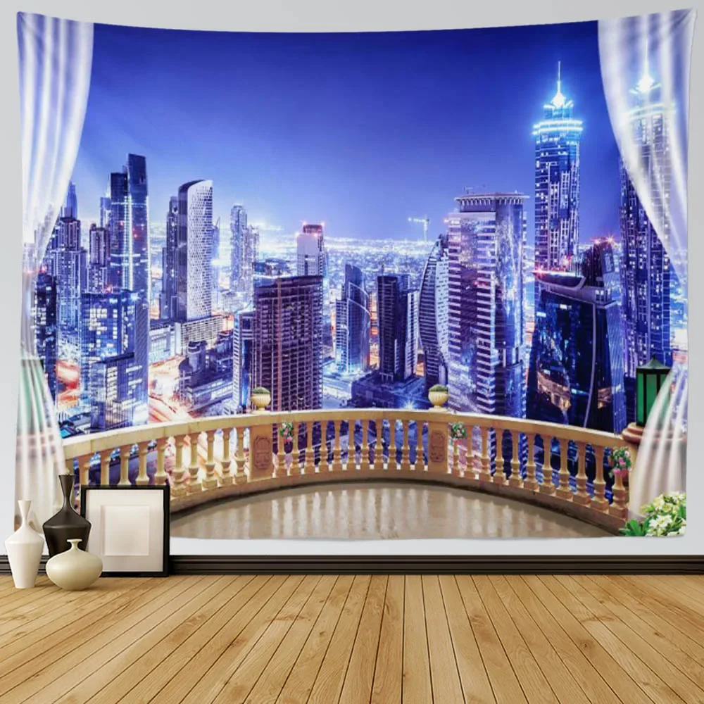 City Night Scene Tapestry Prosperous Metropolis Large Wall Tapestry Wall Hanging Tapestries Art for Bedroom Living Room Decor