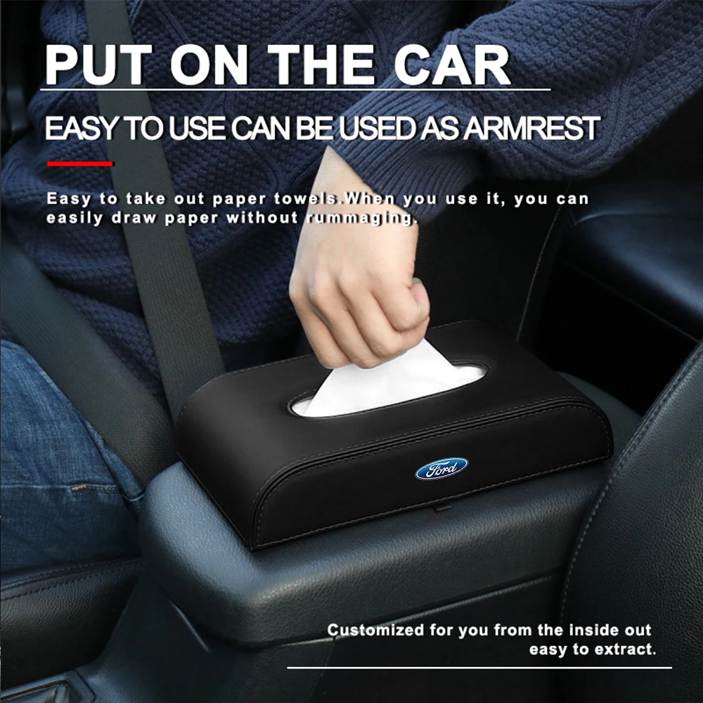 

Leather Car Tissue Storage Bag Armrest Box Sun Visor Tissue Pack for Ford Mustang Focus Transit Edge Fiesta Escape Kuga STRACING