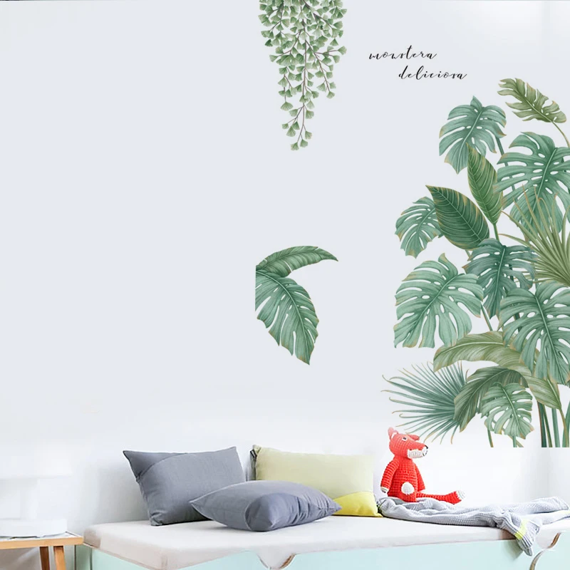 Creative large leaf green plant decoration for living room, bedroom, room, self-adhesive and removable PVC wall stickers