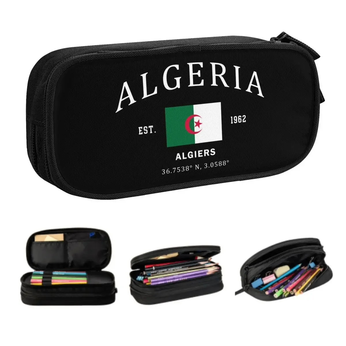 Custom Cute Algeria Flag Pencil Case for Boys Gilrs Large Storage Algerian Pride Patriotic Pencil Box School Supplies