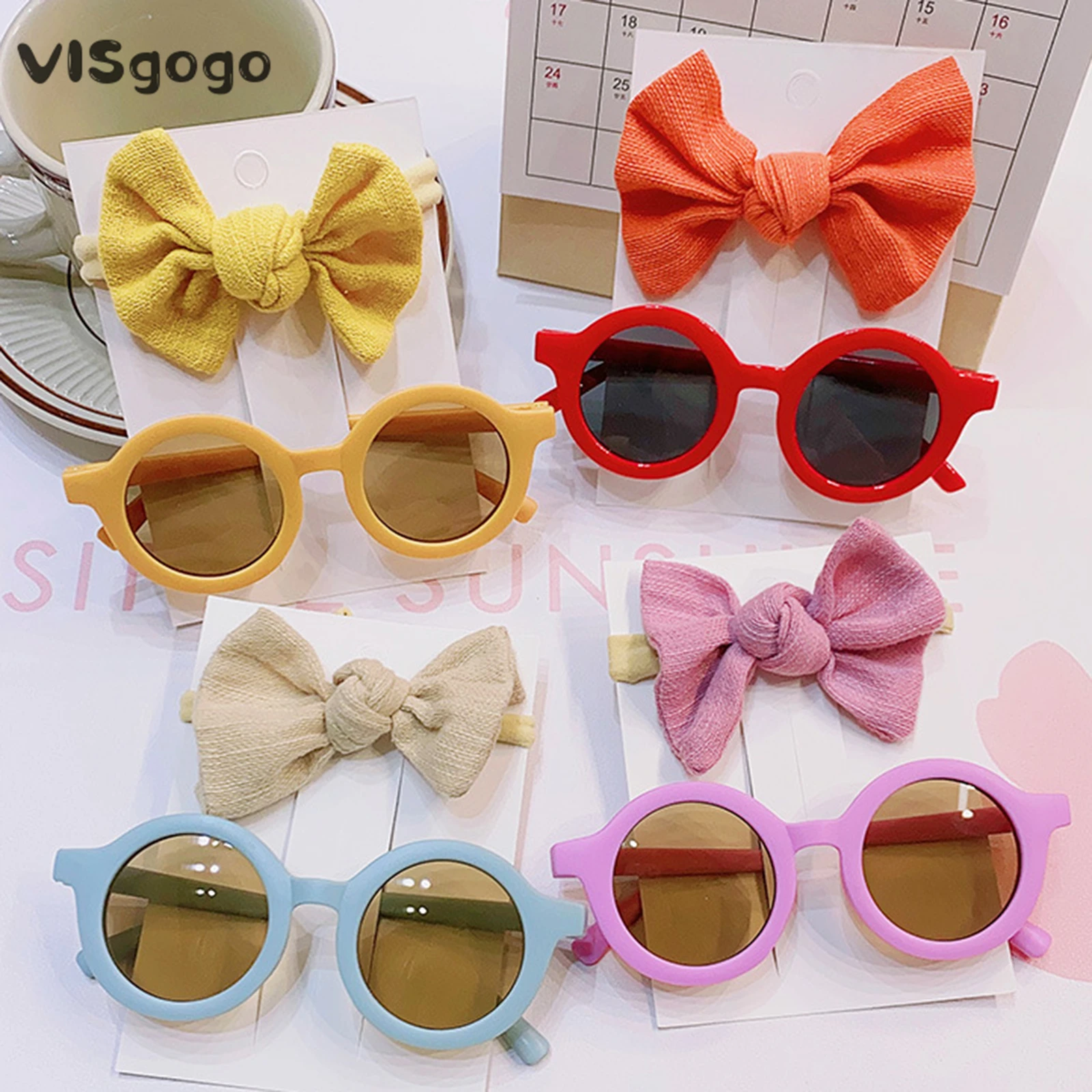 

VISgogo Kids Girl Sunglasses and Headband Outfit Lightweight Sun Protection Glasses Toddler Outdoor Beach Holiday Accessories