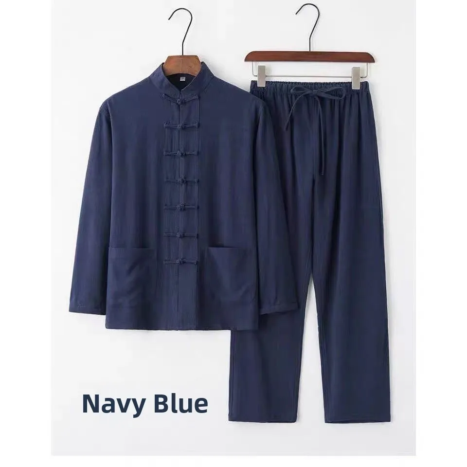 New 2026 Cotton Linen Chinese Style Long Sleeve Shirt Loose Fit Tai Chi Top Casual Sport Suit for Young Men Summer Shirt