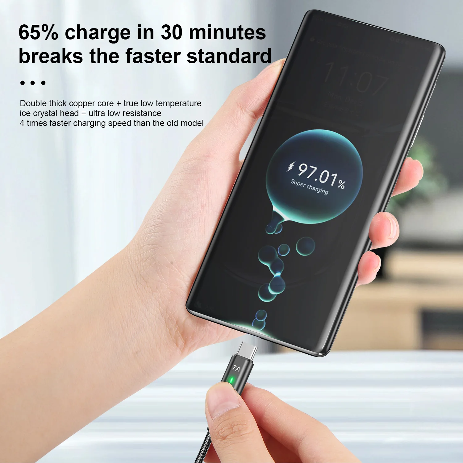 USLION 7A USB Type C Cable Fast Charging Data Wire USB-C Charger Cord For iPhone 15 Xiaomi 13 Pro Redmi Samsung Oneplus Poco X5