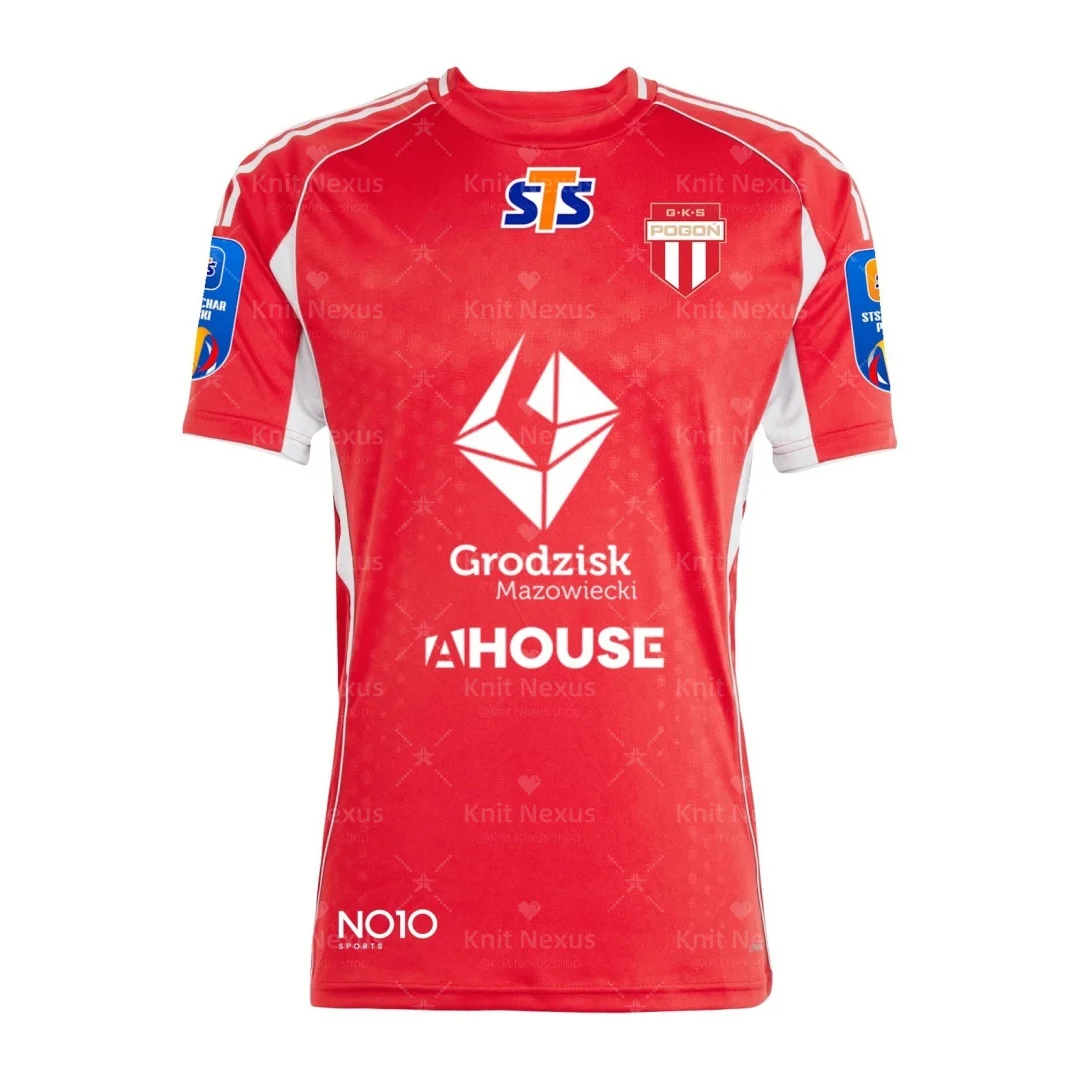 25-26 I liga polska Pogon Grodzisk Mazowiecki المنزل لكرة القدم جيرسي الخريف الرياضة الجافة بسرعة تي شيرت رجالي ملابس الأطفال المحملة #3