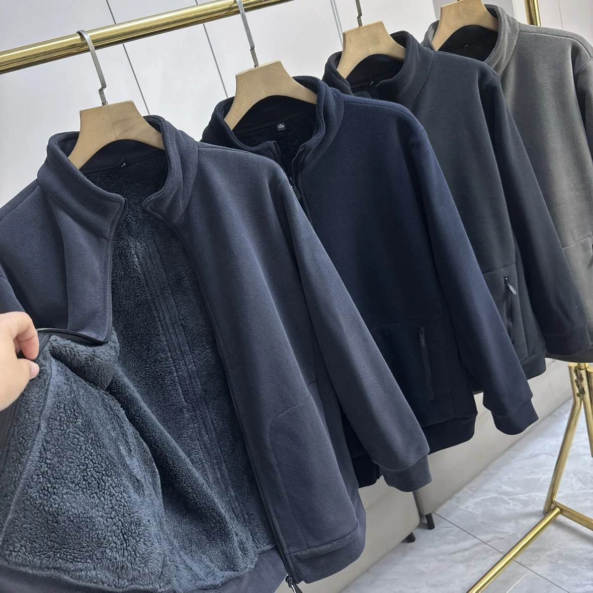 

Утепленный мужской кардиган-куртка с воротником-стойкой, теплая верхняя одежда из полиэстера, нейлона и композитного волокна, с длинными рукавами, стандартный крой