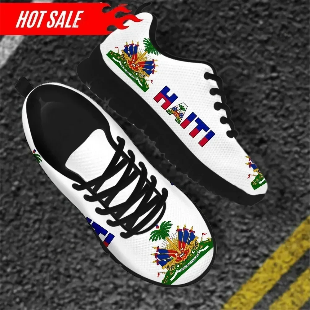 

Женские сетчатые кроссовки с 3D-принтом флага Гаити, легкие, удобные, дышащие, на плоской подошве, для прогулок, на шнуровке